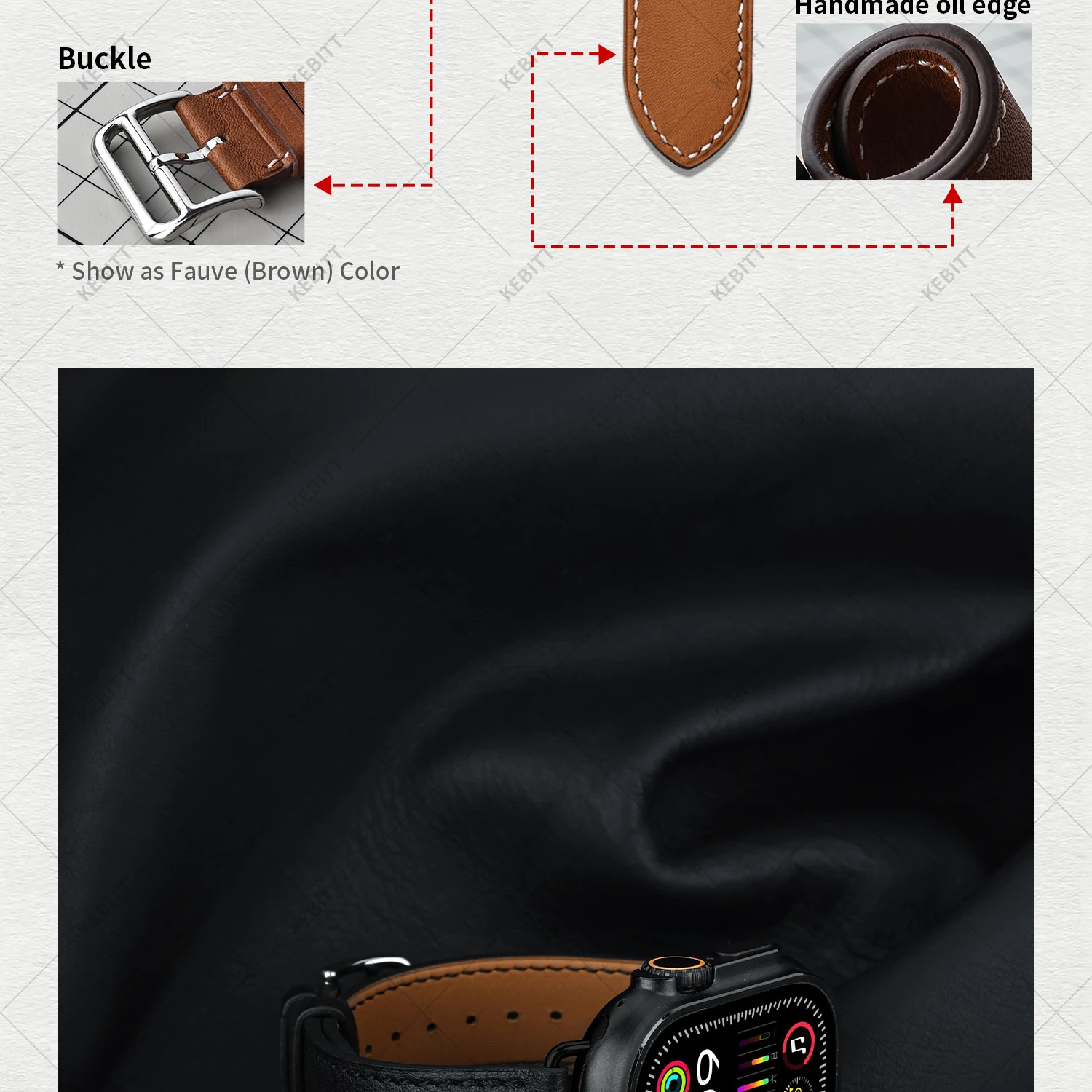 2026Kebitt For Apple Watch Series12 11 10 Ultra4 3 SE3 Strap High Quality Genuine Leather Band Iwatch 46 42 41 45 49mm Bracelet