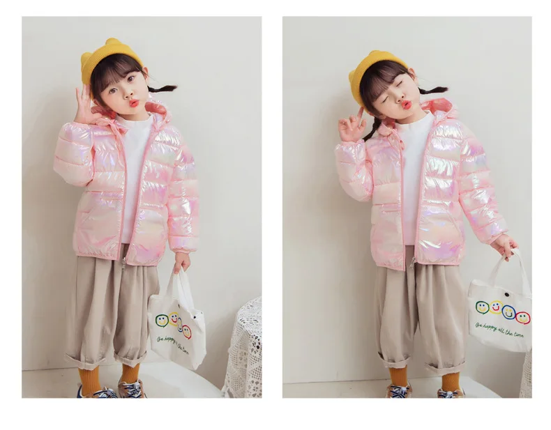 Glossy Fabric Antifouling Boys Girls Hooded Down Jackets Kids Winter Autumn Warm Outerwear Fashion Coat Children Casual Clothing