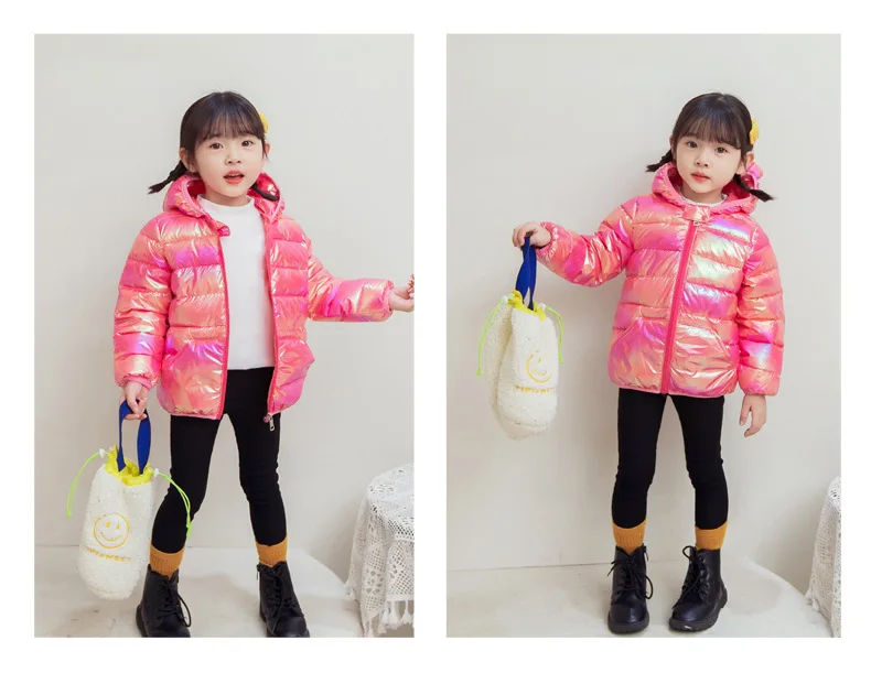 Glossy Fabric Antifouling Boys Girls Hooded Down Jackets Kids Winter Autumn Warm Outerwear Fashion Coat Children Casual Clothing