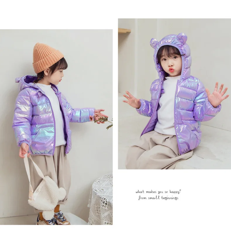 Glossy Fabric Antifouling Boys Girls Hooded Down Jackets Kids Winter Autumn Warm Outerwear Fashion Coat Children Casual Clothing