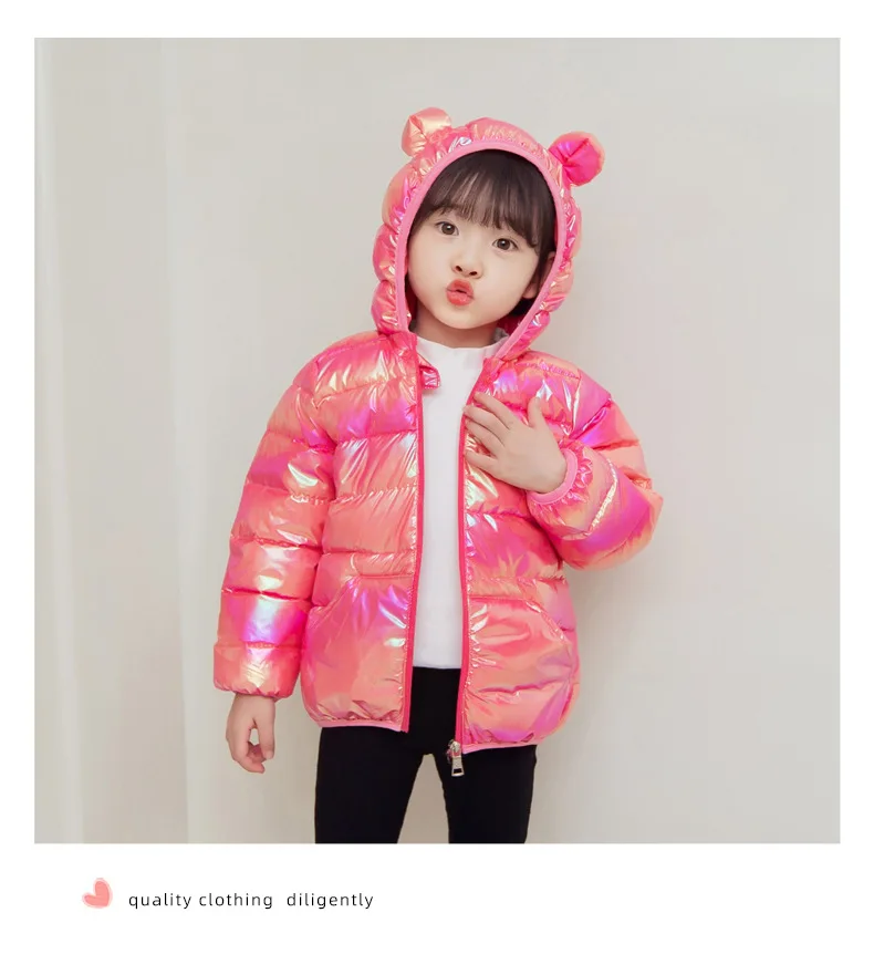 Glossy Fabric Antifouling Boys Girls Hooded Down Jackets Kids Winter Autumn Warm Outerwear Fashion Coat Children Casual Clothing