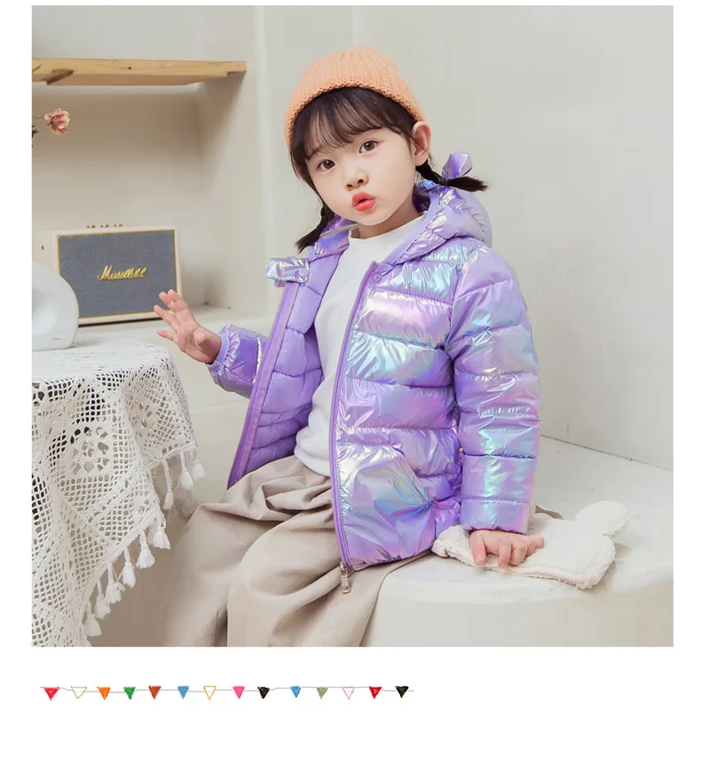 Glossy Fabric Antifouling Boys Girls Hooded Down Jackets Kids Winter Autumn Warm Outerwear Fashion Coat Children Casual Clothing
