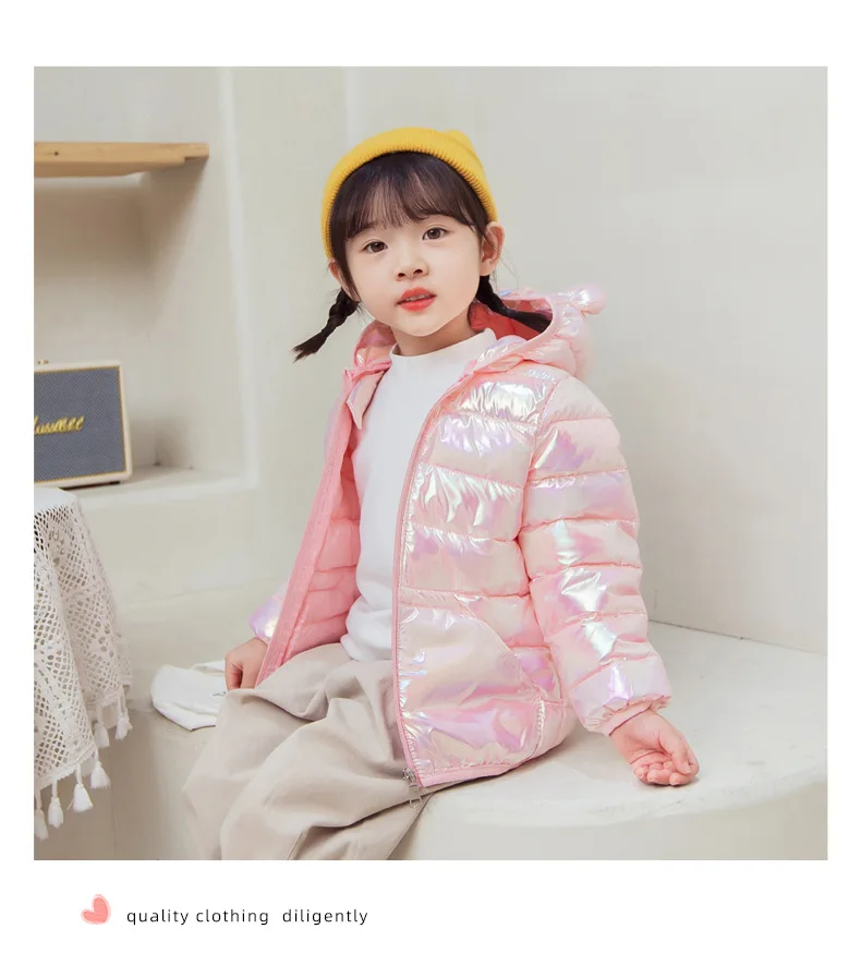 Glossy Fabric Antifouling Boys Girls Hooded Down Jackets Kids Winter Autumn Warm Outerwear Fashion Coat Children Casual Clothing