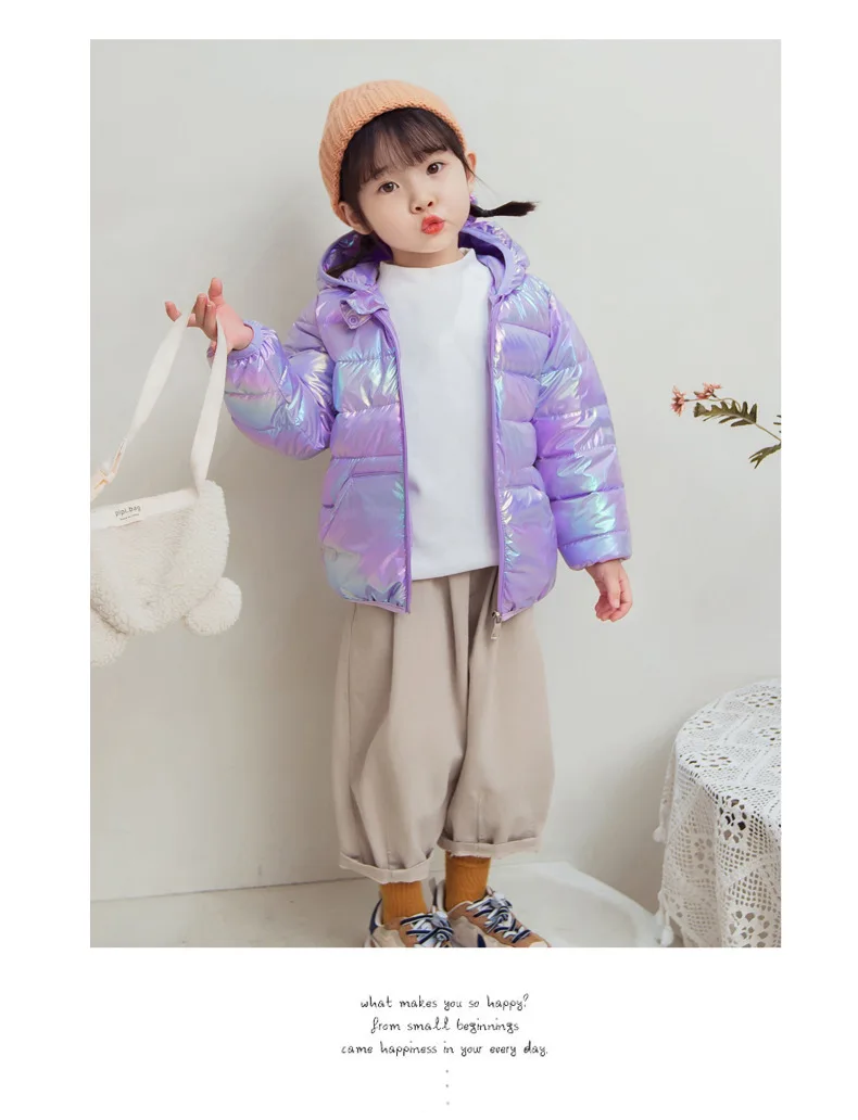 Glossy Fabric Antifouling Boys Girls Hooded Down Jackets Kids Winter Autumn Warm Outerwear Fashion Coat Children Casual Clothing