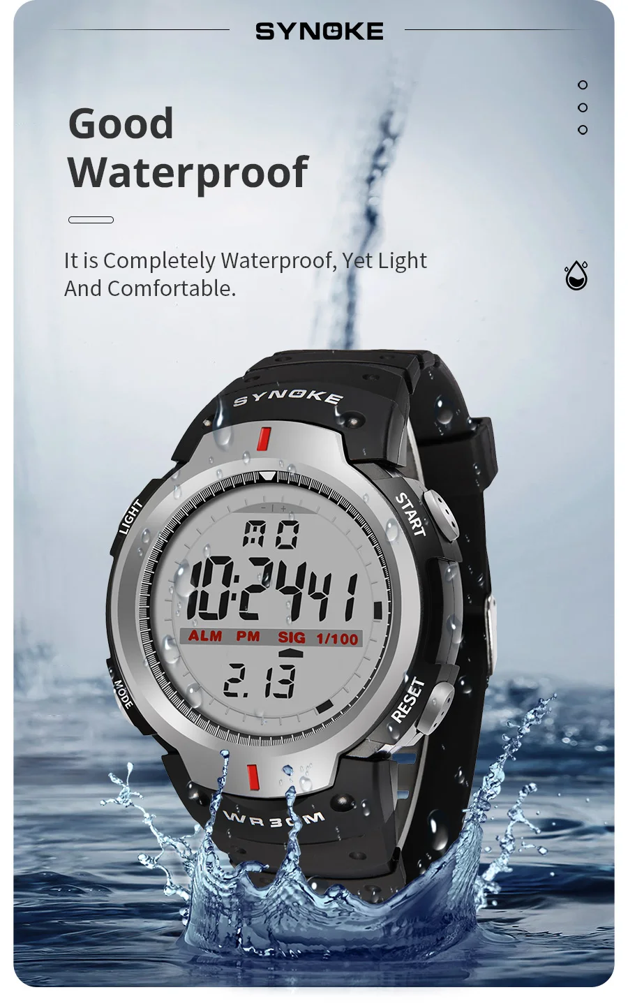 SYNOKE Men Electronic Watch Sports For Men Waterproof Luminous Multi Function Outdoor Mountaineering Large Screen Electronic Wat