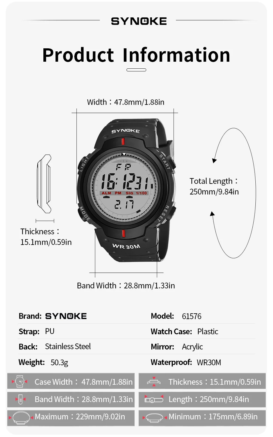 SYNOKE Men Electronic Watch Sports For Men Waterproof Luminous Multi Function Outdoor Mountaineering Large Screen Electronic Wat
