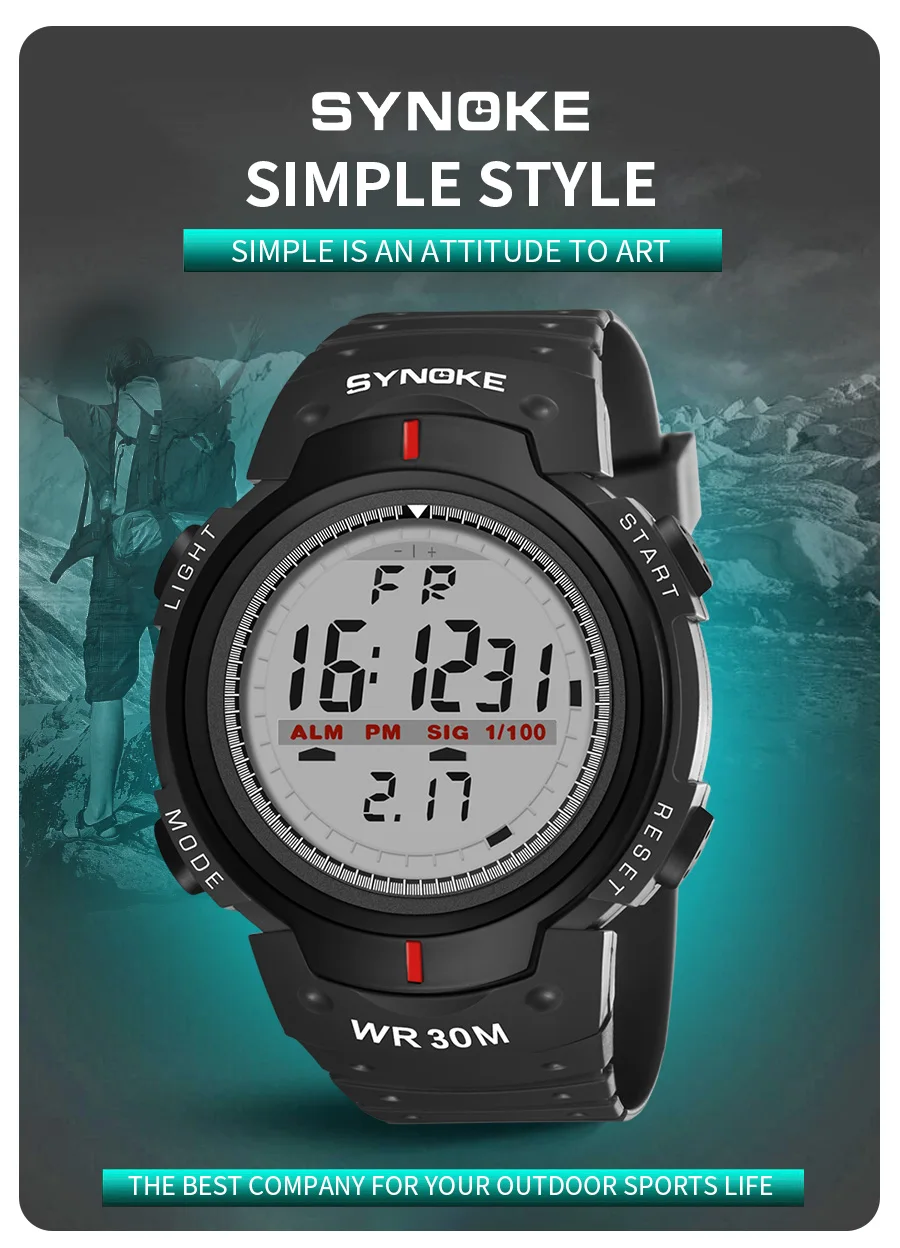 SYNOKE Men Electronic Watch Sports For Men Waterproof Luminous Multi Function Outdoor Mountaineering Large Screen Electronic Wat