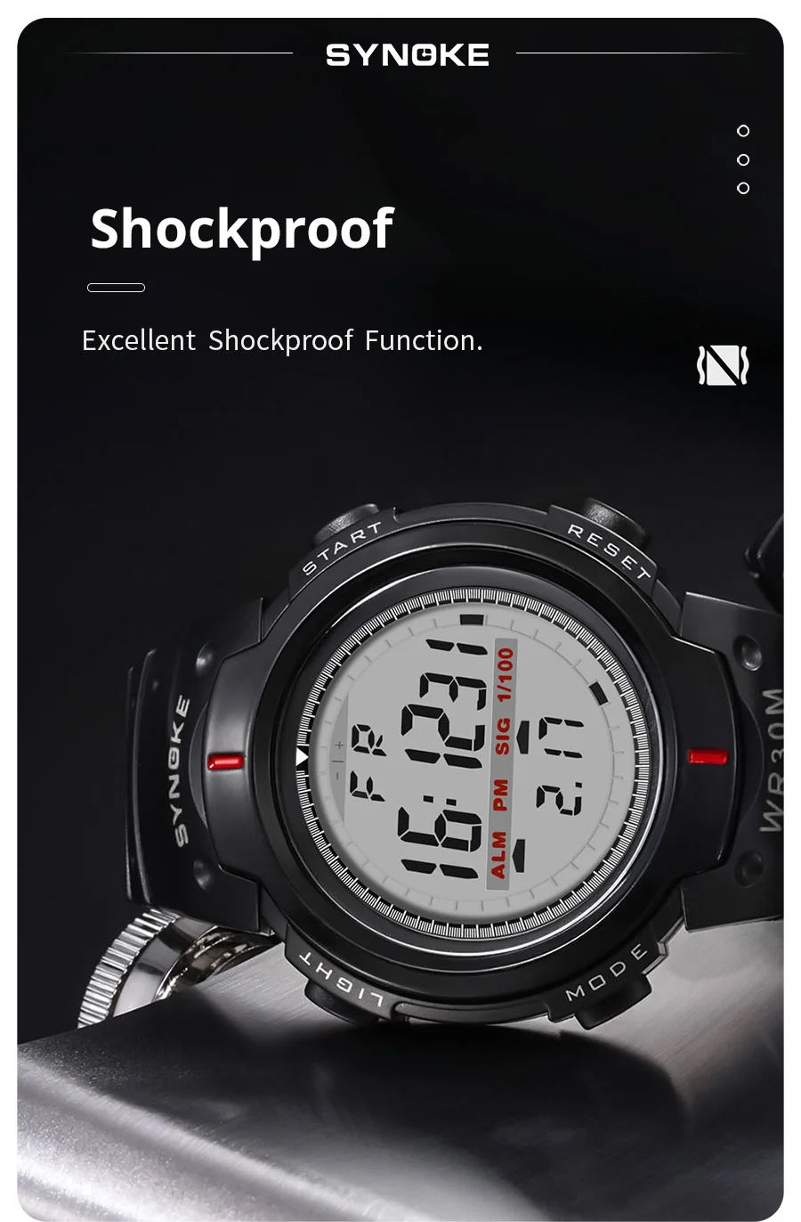SYNOKE Men Electronic Watch Sports For Men Waterproof Luminous Multi Function Outdoor Mountaineering Large Screen Electronic Wat
