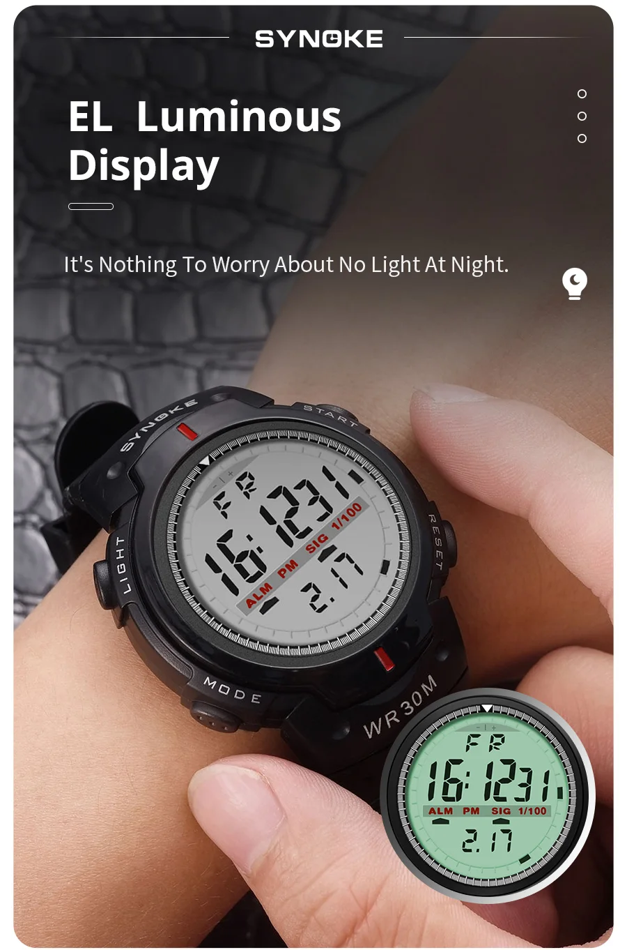 SYNOKE Men Electronic Watch Sports For Men Waterproof Luminous Multi Function Outdoor Mountaineering Large Screen Electronic Wat