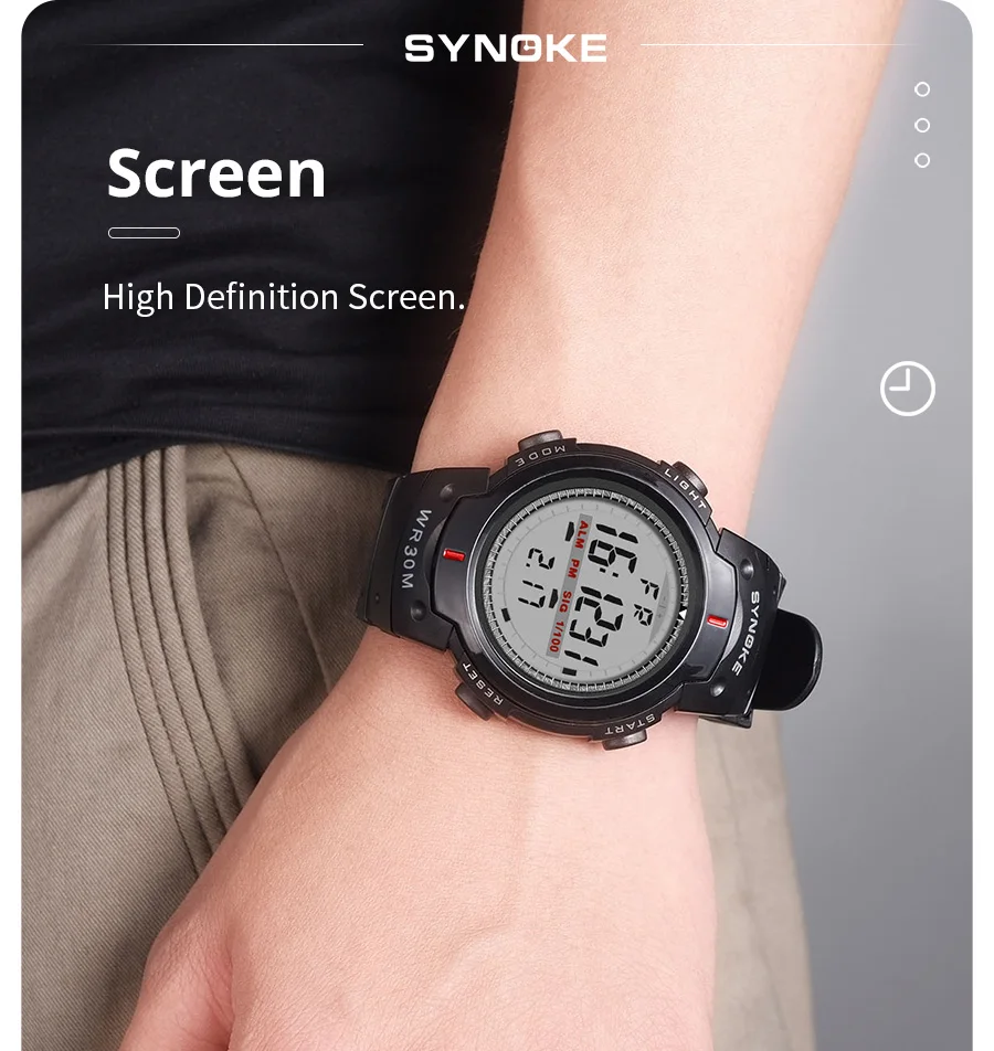 SYNOKE Men Electronic Watch Sports For Men Waterproof Luminous Multi Function Outdoor Mountaineering Large Screen Electronic Wat