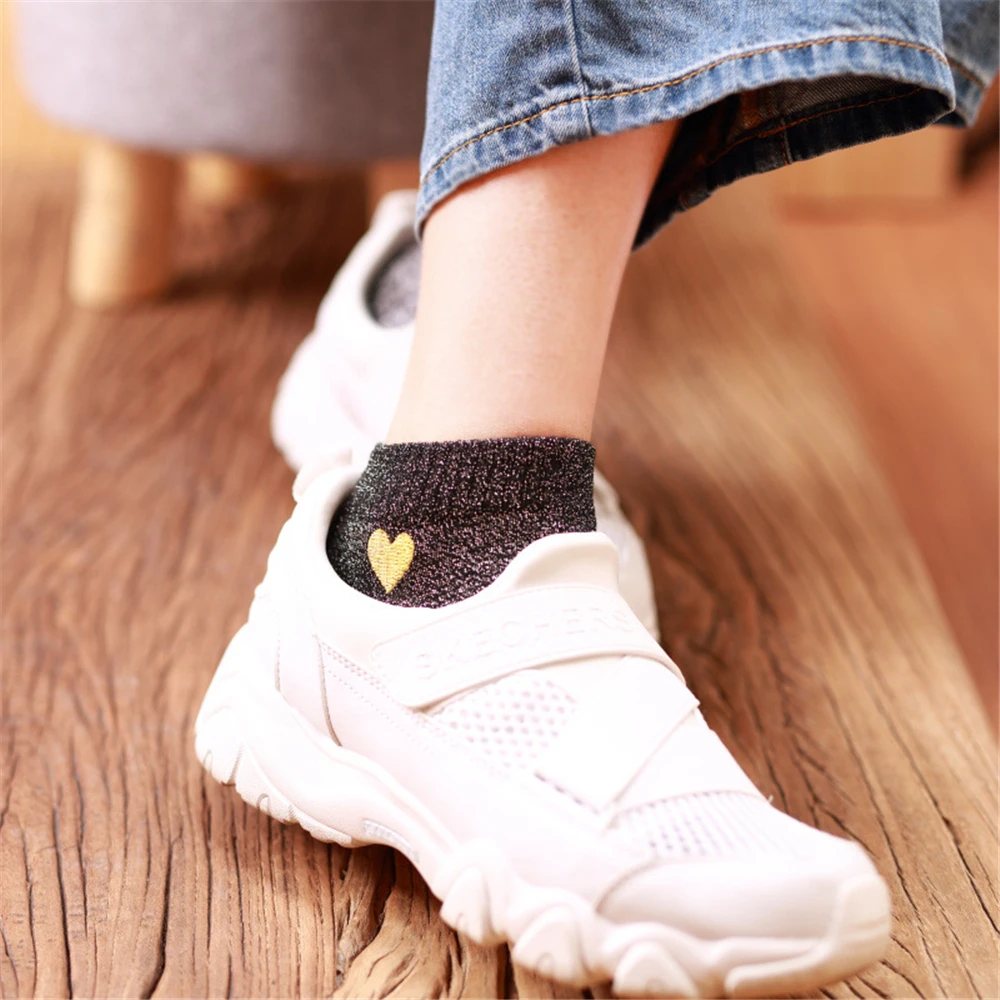 Embroidered Love Heart Glitter Socks For Women Shiny Socks Gold Silver Colorful Shining Fashion Funny