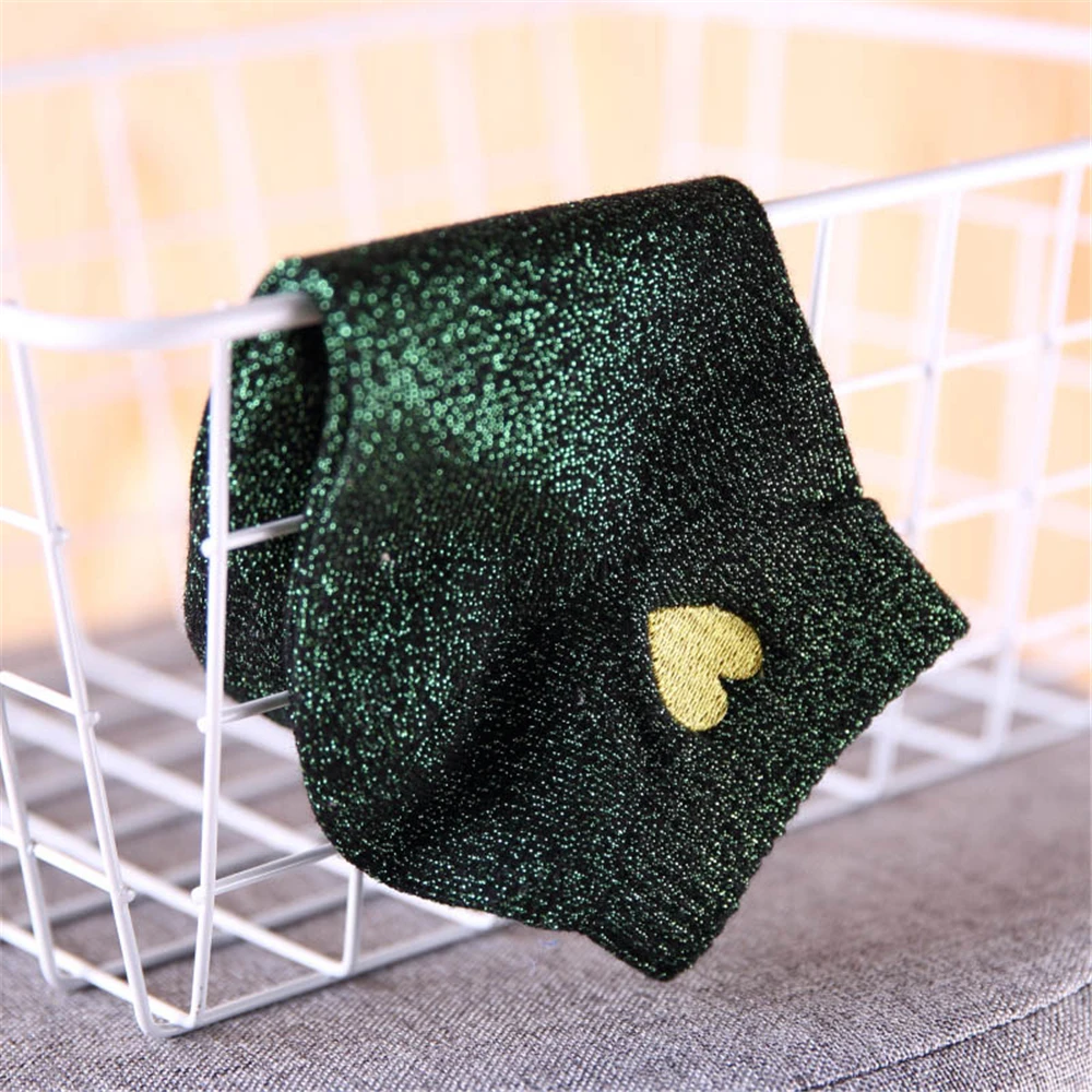 Embroidered Love Heart Glitter Socks For Women Shiny Socks Gold Silver Colorful Shining Fashion Funny