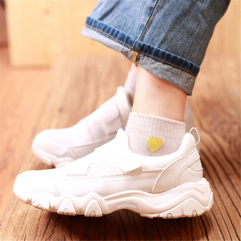 Embroidered Love Heart Glitter Socks For Women Shiny Socks Gold Silver Colorful Shining Fashion Funny