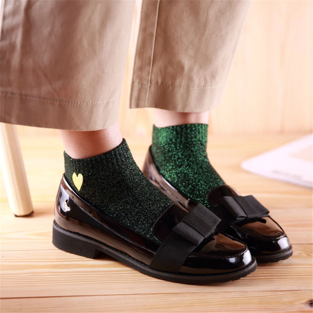 Embroidered Love Heart Glitter Socks For Women Shiny Socks Gold Silver Colorful Shining Fashion Funny