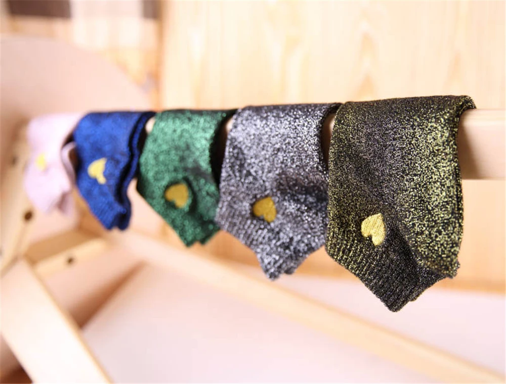 Embroidered Love Heart Glitter Socks For Women Shiny Socks Gold Silver Colorful Shining Fashion Funny