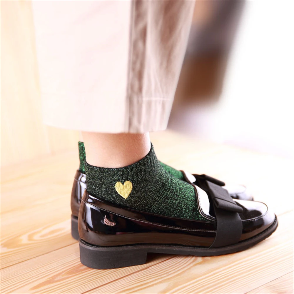 Embroidered Love Heart Glitter Socks For Women Shiny Socks Gold Silver Colorful Shining Fashion Funny