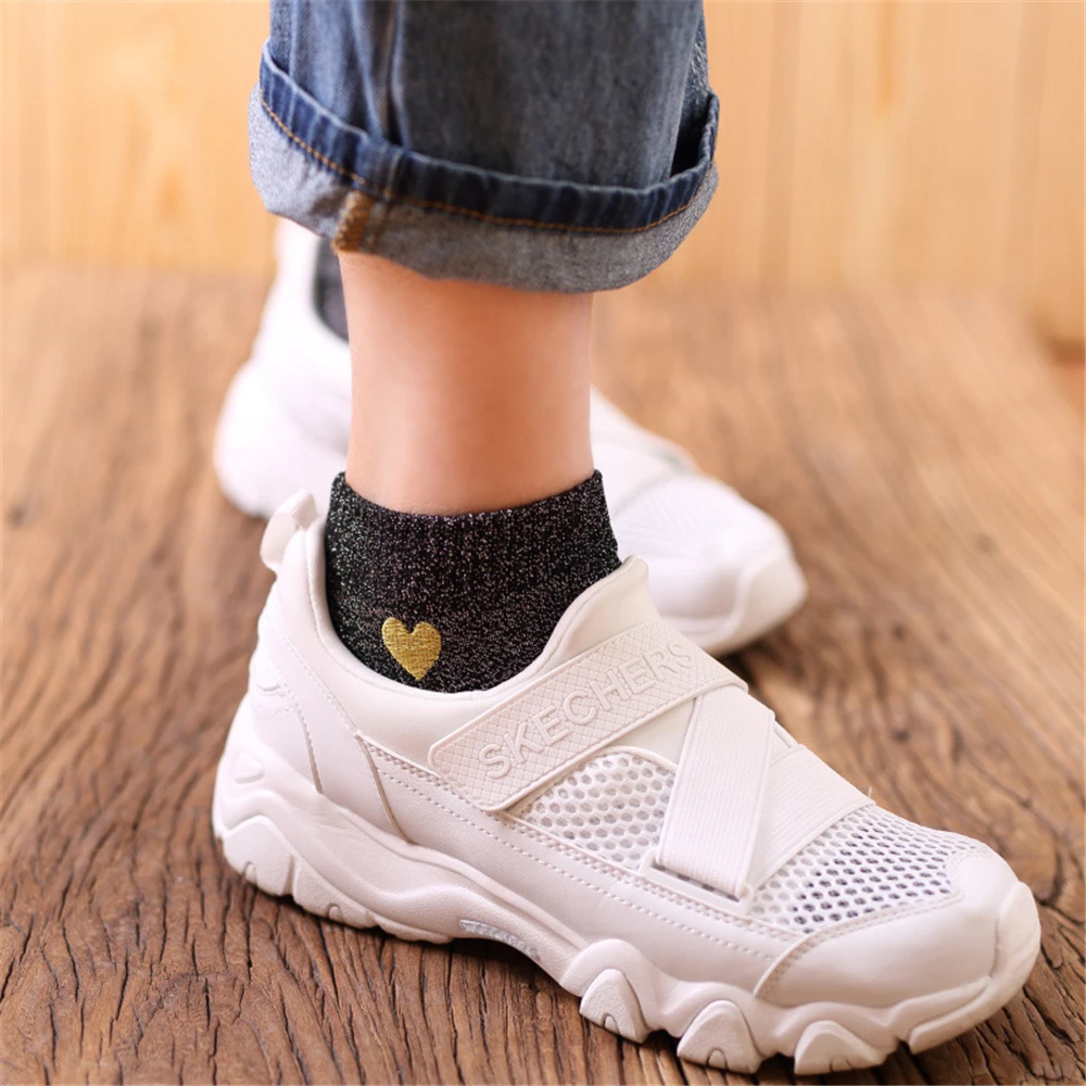 Embroidered Love Heart Glitter Socks For Women Shiny Socks Gold Silver Colorful Shining Fashion Funny