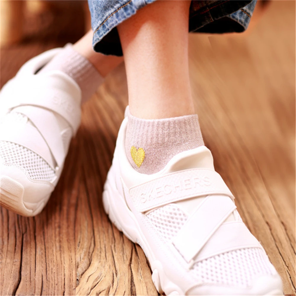Embroidered Love Heart Glitter Socks For Women Shiny Socks Gold Silver Colorful Shining Fashion Funny