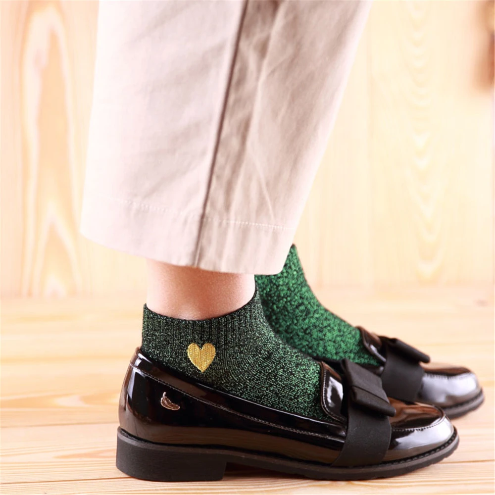 Embroidered Love Heart Glitter Socks For Women Shiny Socks Gold Silver Colorful Shining Fashion Funny