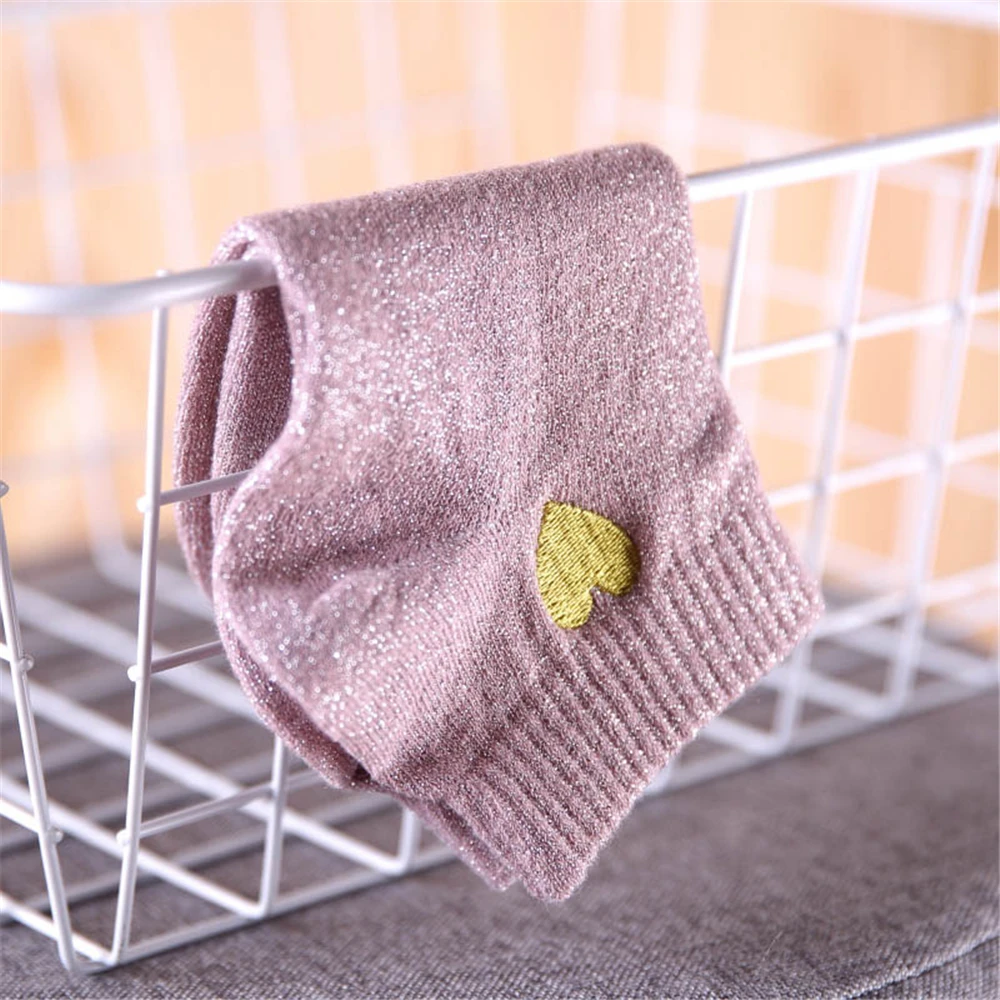 Embroidered Love Heart Glitter Socks For Women Shiny Socks Gold Silver Colorful Shining Fashion Funny