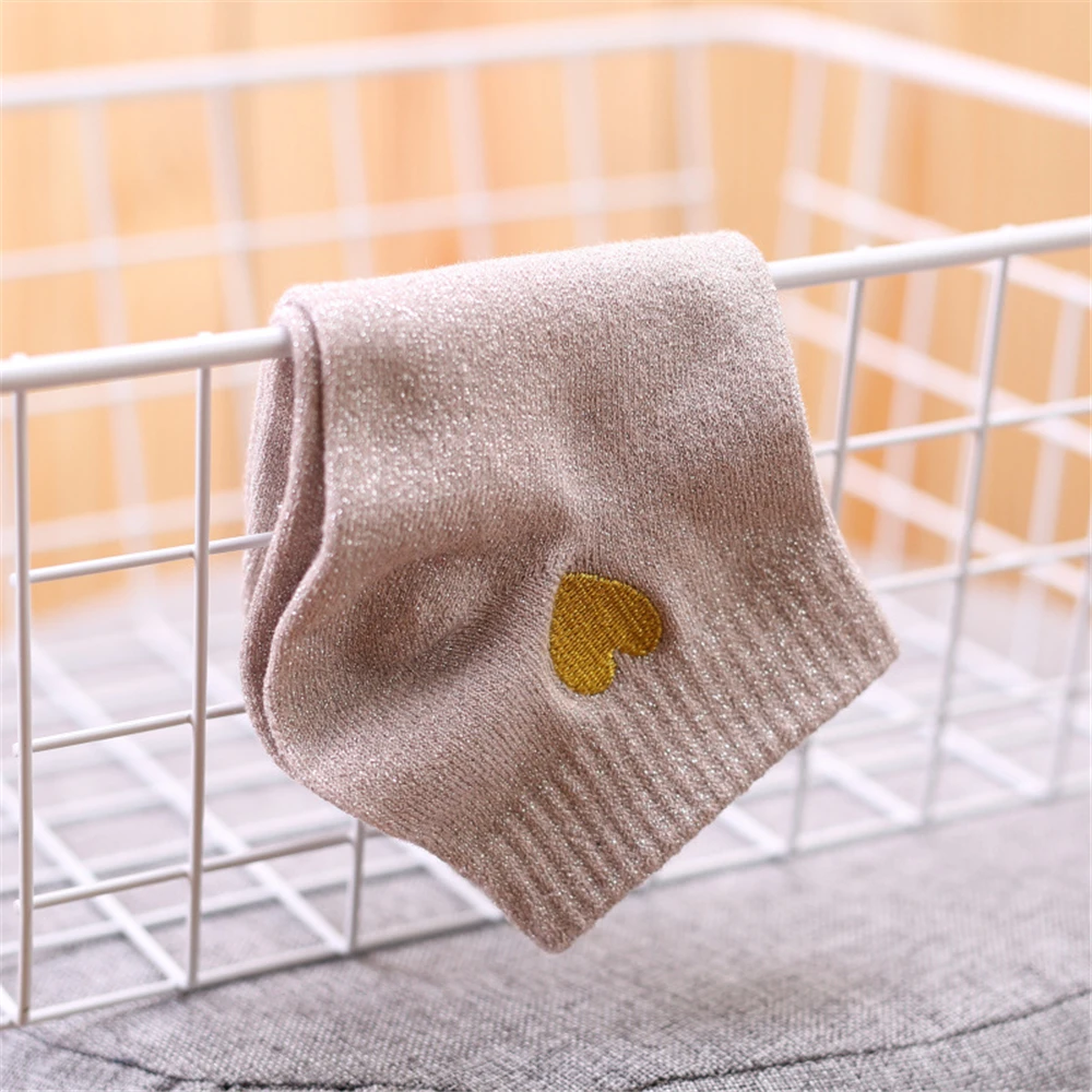 Embroidered Love Heart Glitter Socks For Women Shiny Socks Gold Silver Colorful Shining Fashion Funny