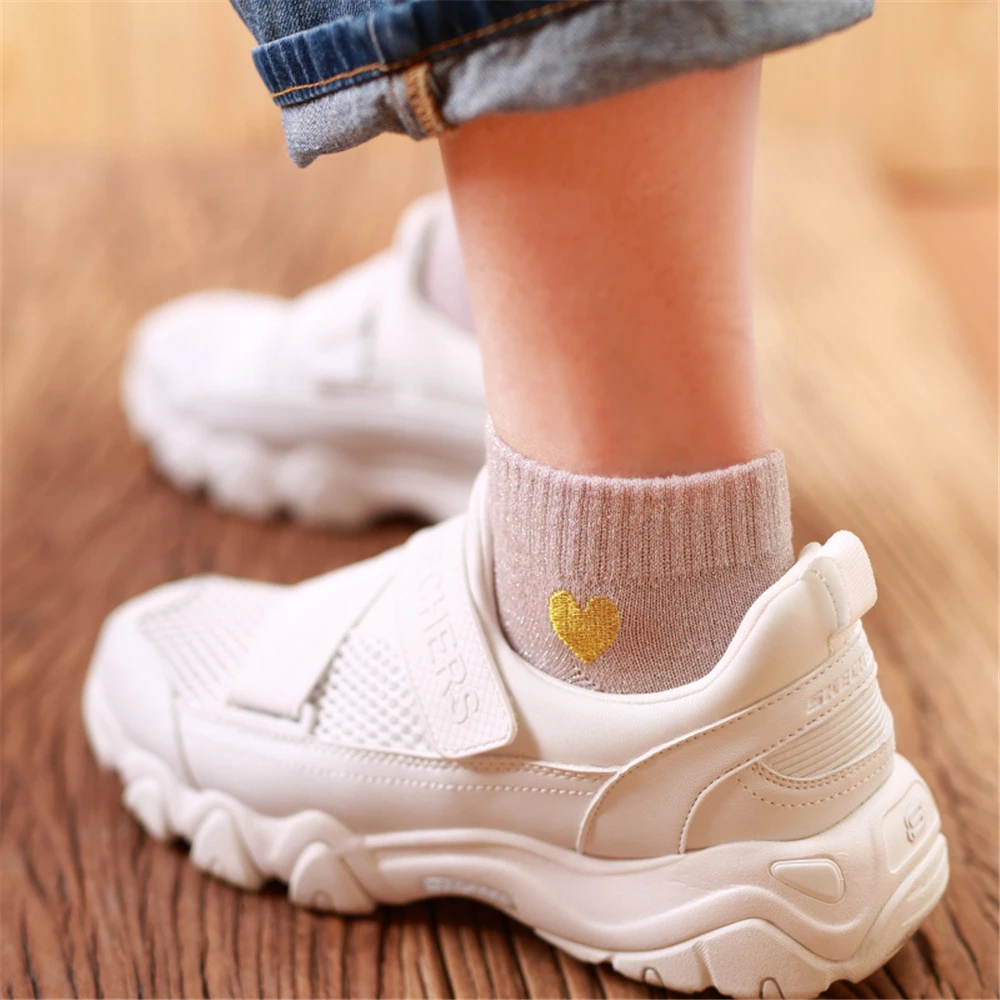 Embroidered Love Heart Glitter Socks For Women Shiny Socks Gold Silver Colorful Shining Fashion Funny