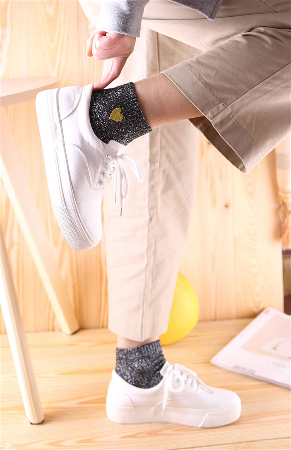 Embroidered Love Heart Glitter Socks For Women Shiny Socks Gold Silver Colorful Shining Fashion Funny