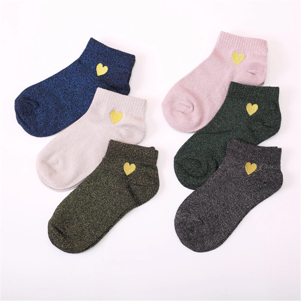 Embroidered Love Heart Glitter Socks For Women Shiny Socks Gold Silver Colorful Shining Fashion Funny