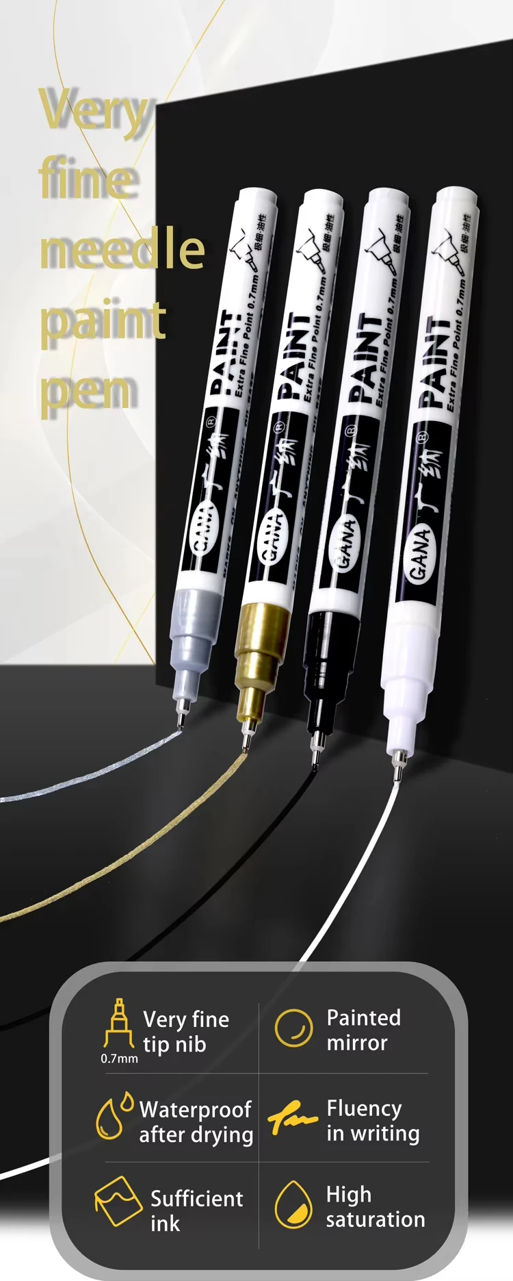 Fine tip permanent Paint Marker Pen DIY Paint Metallic Pen Permanent Gold SILVER Marker Touch Up,School Model Painting