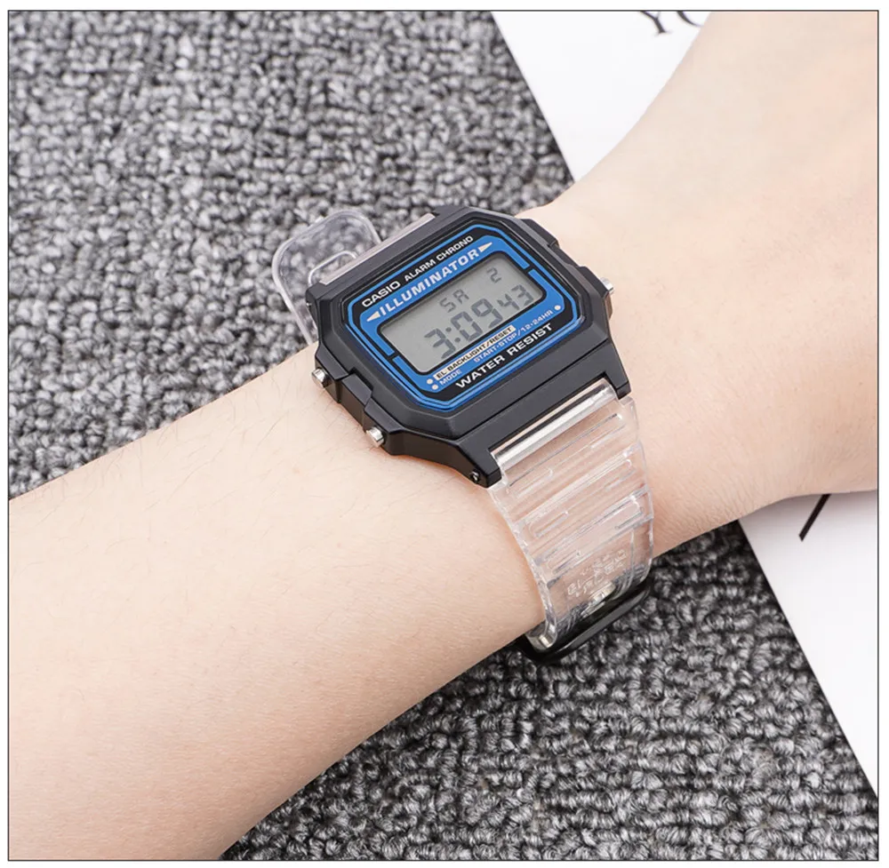 Watch Strap for Casio F-91W F-84 F-105/108 A-158/168 AE-1200/1300 Transparent Colorful Silicone Bracelet Band Accessories 18mm
