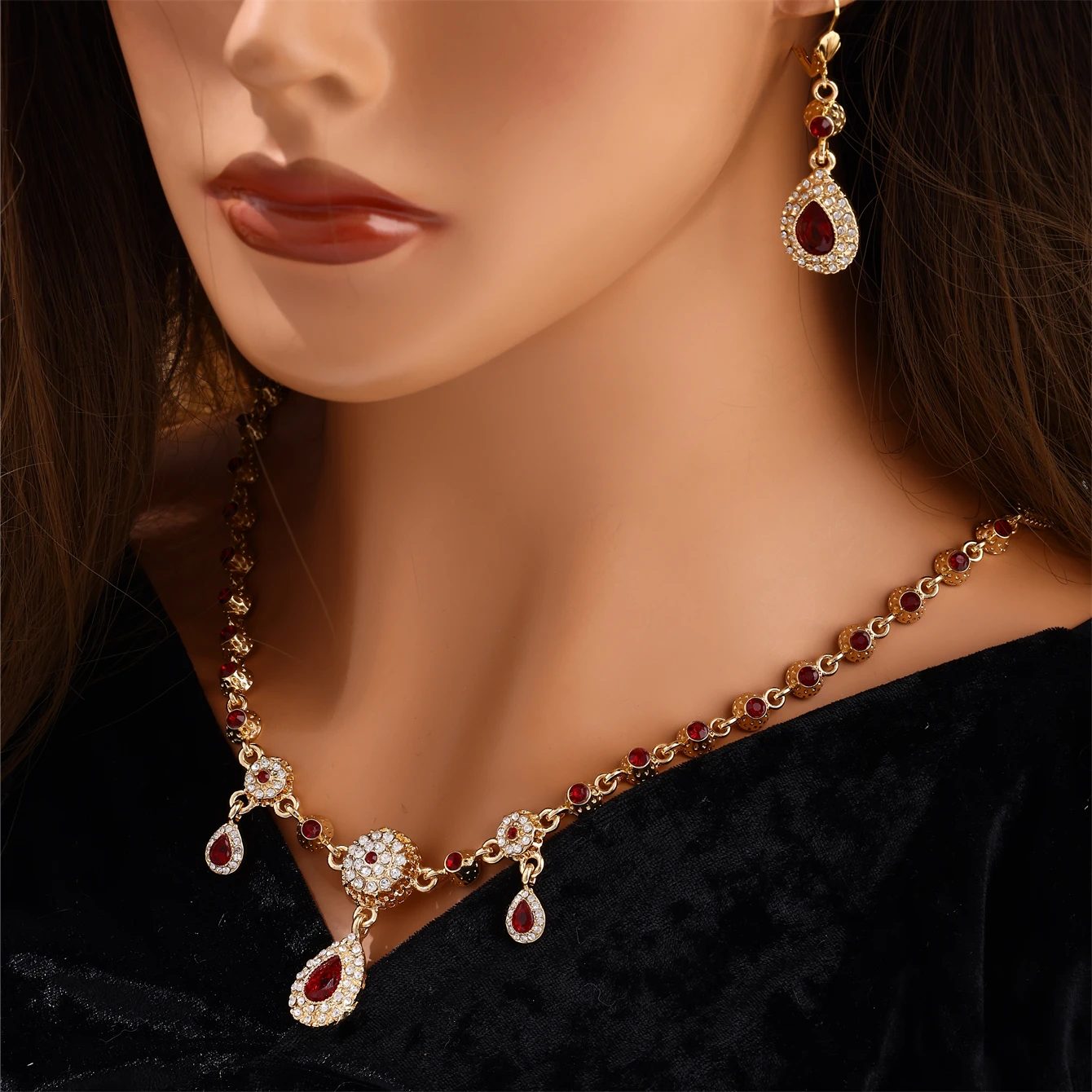 Middle Eastern Style Large Drop Rhinestone Necklace Earrings 2 Piece Pullover Necklace Multiple Uses Of Bridal Wedding Jewelry