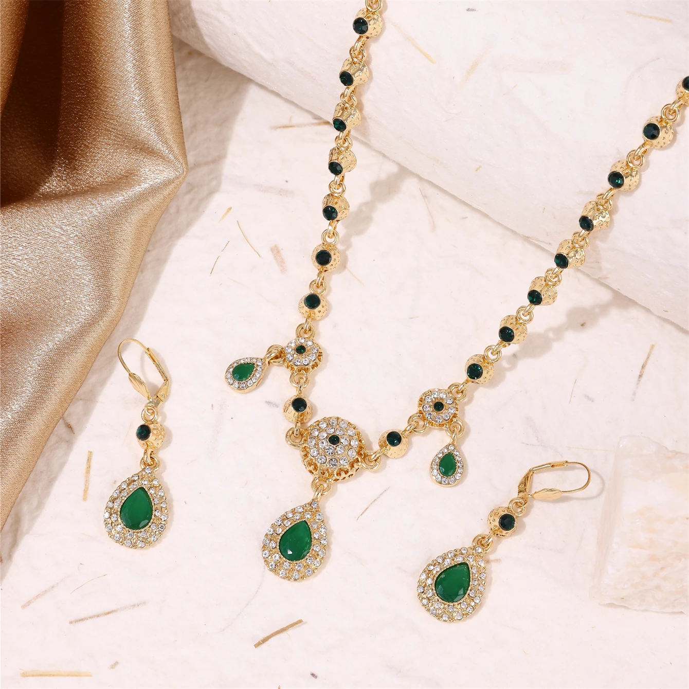 Middle Eastern Style Large Drop Rhinestone Necklace Earrings 2 Piece Pullover Necklace Multiple Uses Of Bridal Wedding Jewelry