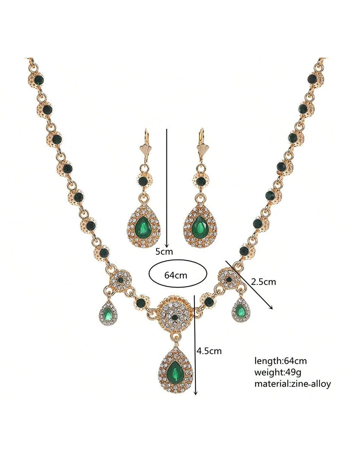 Middle Eastern Style Large Drop Rhinestone Necklace Earrings 2 Piece Pullover Necklace Multiple Uses Of Bridal Wedding Jewelry