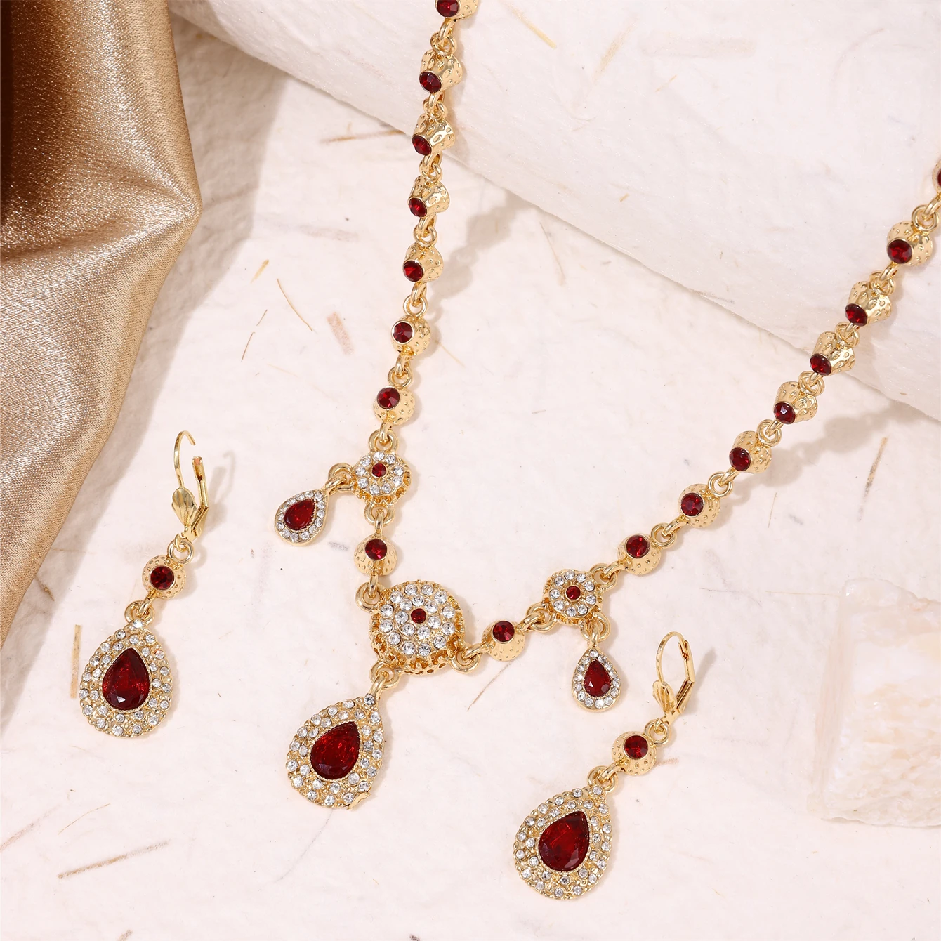 Middle Eastern Style Large Drop Rhinestone Necklace Earrings 2 Piece Pullover Necklace Multiple Uses Of Bridal Wedding Jewelry