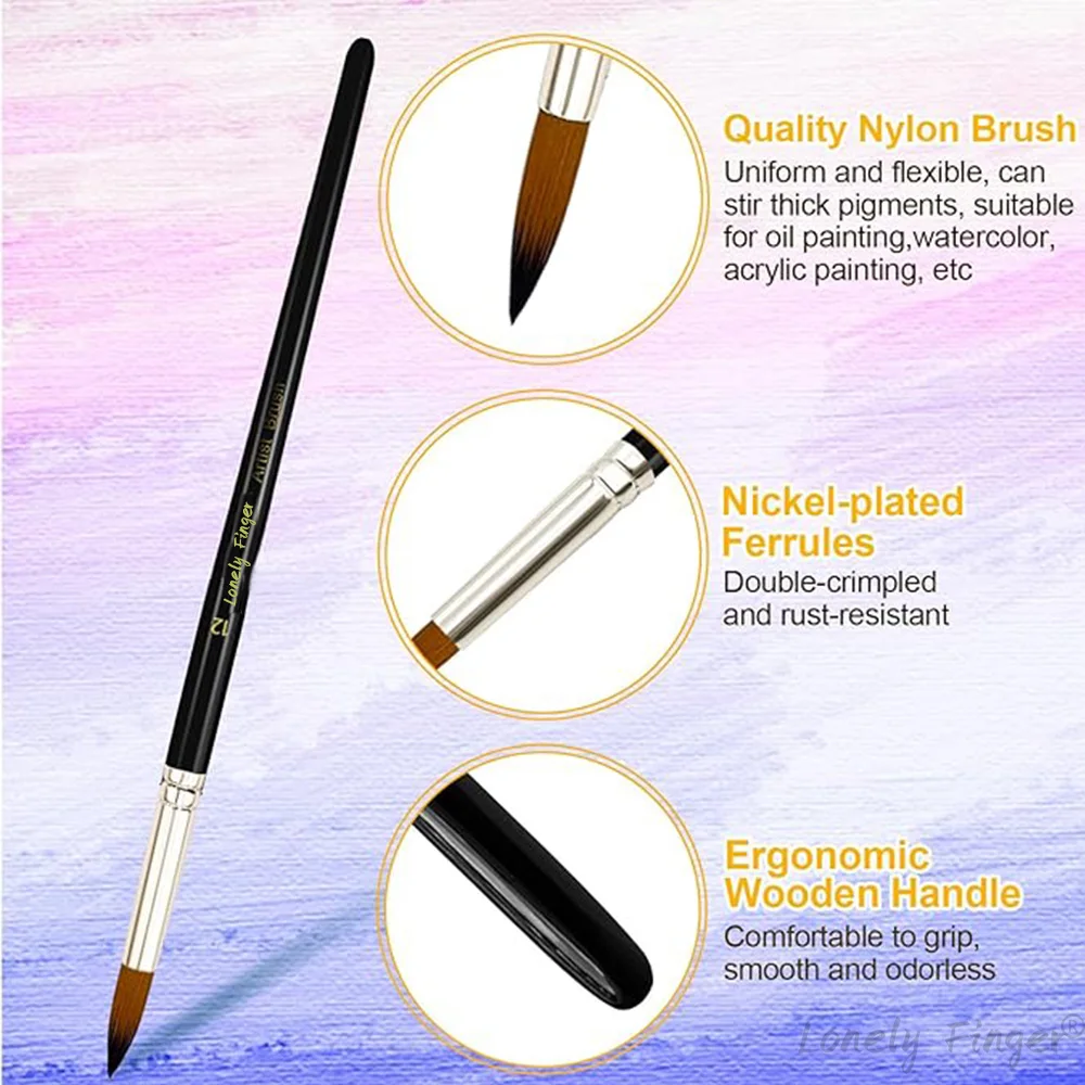12pcs Professional Paint Brushes Set Round Pointed Tip Nylon Hair Artist Acrylic Brush For Acrylic Watercolor Oil Painting Body