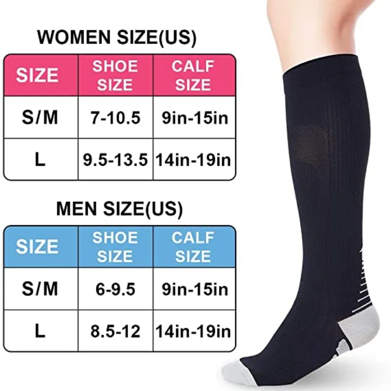 New Compression Socks Knee High 20-30 Mmhg Fit Medical Edema Diabetes Varicose Veins Running Marathon Compression Sports Socks