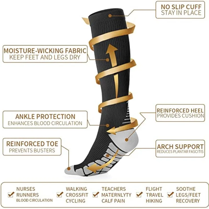 New Compression Socks Knee High 20-30 Mmhg Fit Medical Edema Diabetes Varicose Veins Running Marathon Compression Sports Socks