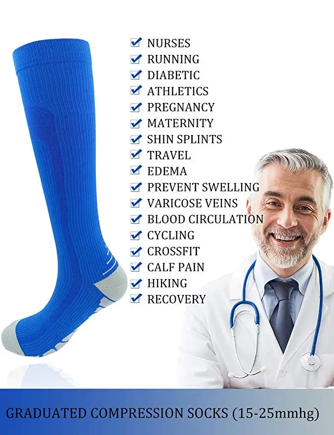 New Compression Socks Knee High 20-30 Mmhg Fit Medical Edema Diabetes Varicose Veins Running Marathon Compression Sports Socks