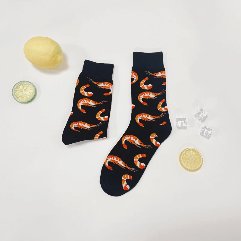 1 Pair Creative Shrimp Pattern,Casual Comfy Soft Mid-calf Men's Socks For Daily
