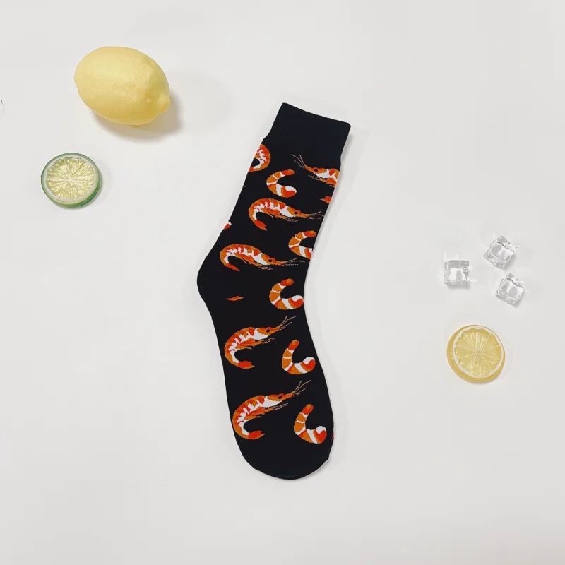1 Pair Creative Shrimp Pattern,Casual Comfy Soft Mid-calf Men's Socks For Daily