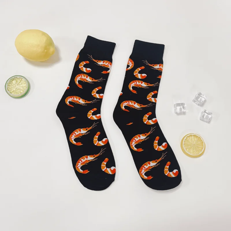 1 Pair Creative Shrimp Pattern,Casual Comfy Soft Mid-calf Men's Socks For Daily