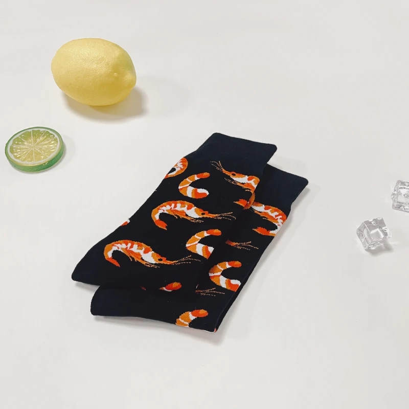 1 Pair Creative Shrimp Pattern,Casual Comfy Soft Mid-calf Men's Socks For Daily
