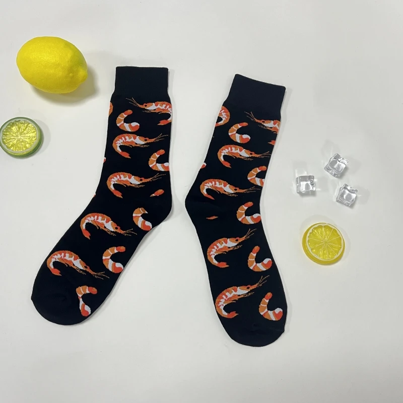 1 Pair Creative Shrimp Pattern,Casual Comfy Soft Mid-calf Men's Socks For Daily