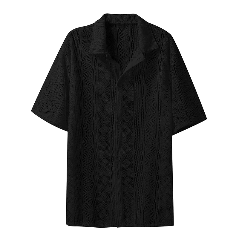 Summer Men's Clothing Mesh See Through Mesh Sexy Shirt Short Sleeve Fishnet Button-down Retro Chic Streetwear Party Blouse S-5XL