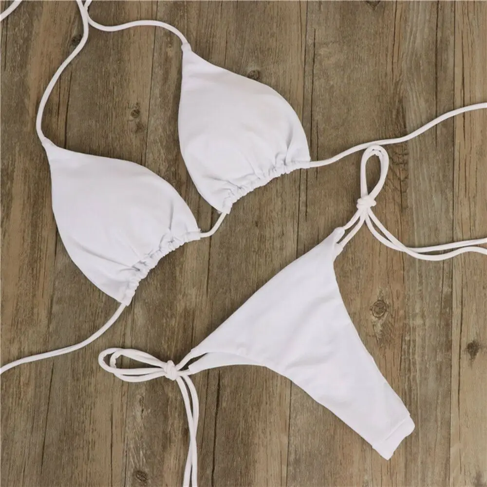Fashion Solid Color Sexy G-string Thong Backless Split Bathing Suit Swimsuit Brazlian Swimwear Bikini Set