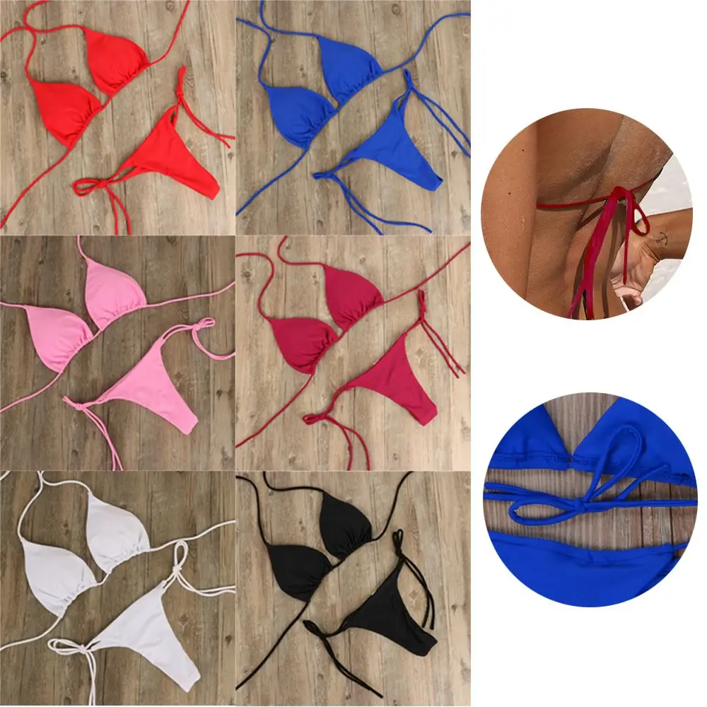 Fashion Solid Color Sexy G-string Thong Backless Split Bathing Suit Swimsuit Brazlian Swimwear Bikini Set