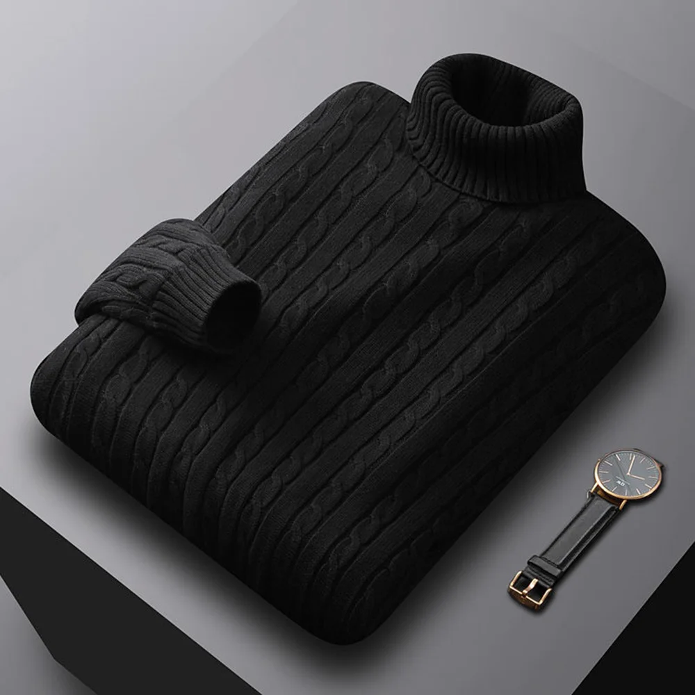 New Men's Turtleneck Sweater Solid Color High Neck Pullover Knitted Sweaters Casual Elastic Sweatwear Mens Fall Winter