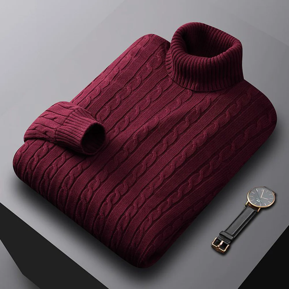 New Men's Turtleneck Sweater Solid Color High Neck Pullover Knitted Sweaters Casual Elastic Sweatwear Mens Fall Winter
