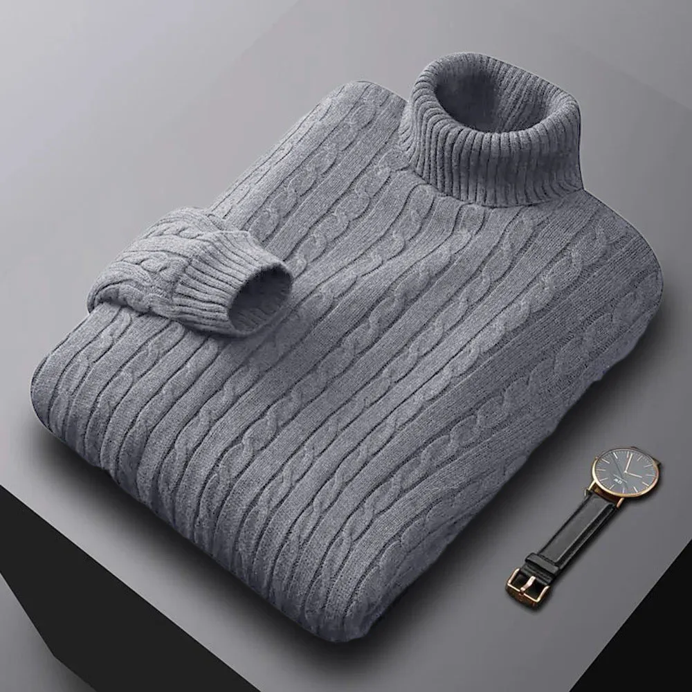 New Men's Turtleneck Sweater Solid Color High Neck Pullover Knitted Sweaters Casual Elastic Sweatwear Mens Fall Winter