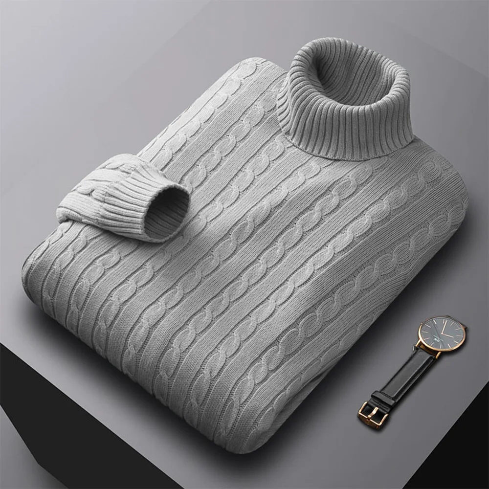 New Men's Turtleneck Sweater Solid Color High Neck Pullover Knitted Sweaters Casual Elastic Sweatwear Mens Fall Winter